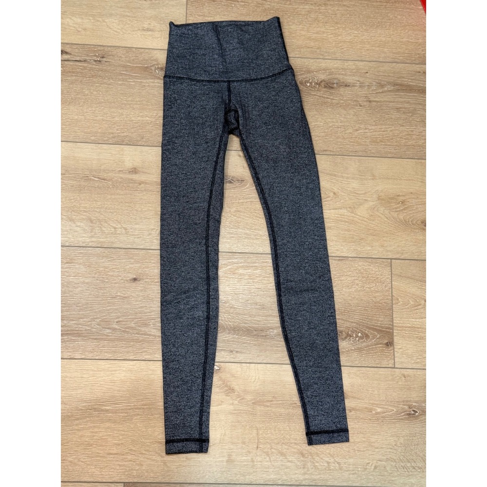 Lululemon Wunder Under High Rise Herringbone Leggings Black White‎ Womens Size 2